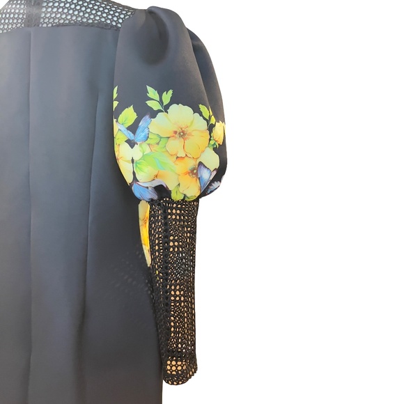 # A286 For Her NYC Cocktail Chic Artistic Glam Black Floral Mesh NWT M - Picture 3 of 7